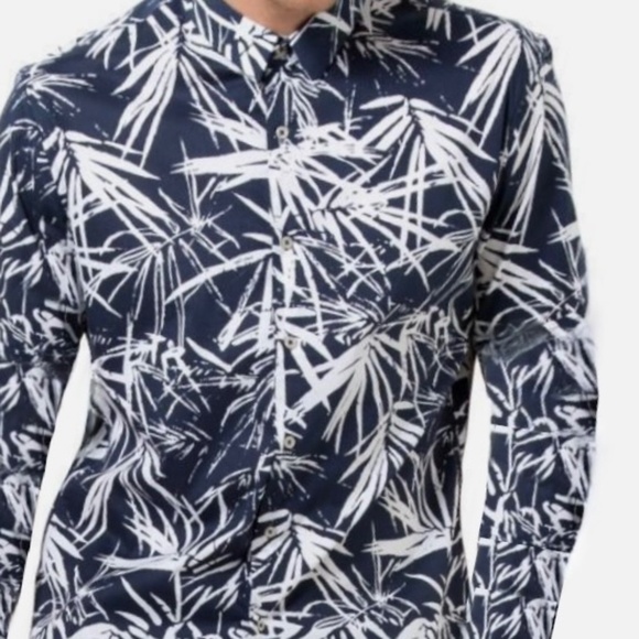 7 Diamonds Long Sleeve Navy and White Patterned Button Down Shirt - Size XXL - Picture 1 of 6